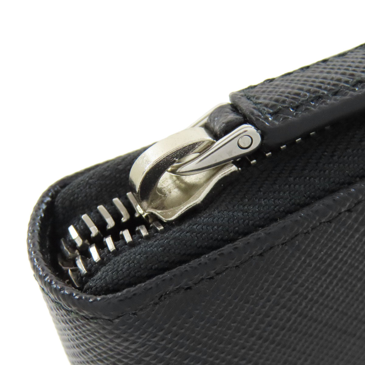 PRADA Long Wallet Purse leather black logoMetal Women Used Authentic