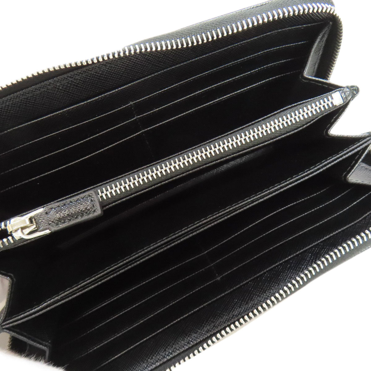 PRADA Long Wallet Purse leather black logoMetal Women Used Authentic