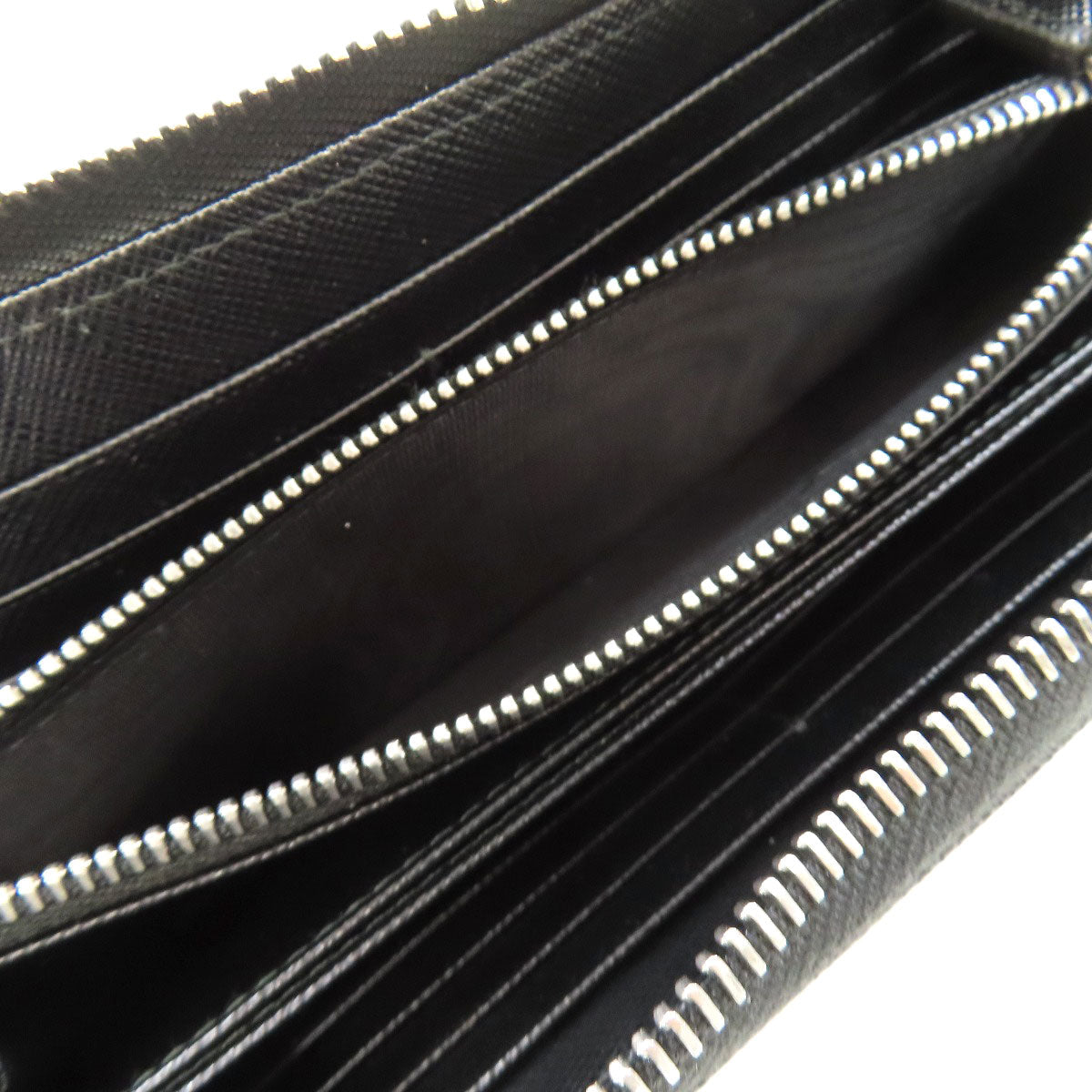 PRADA Long Wallet Purse leather black logoMetal Women Used Authentic