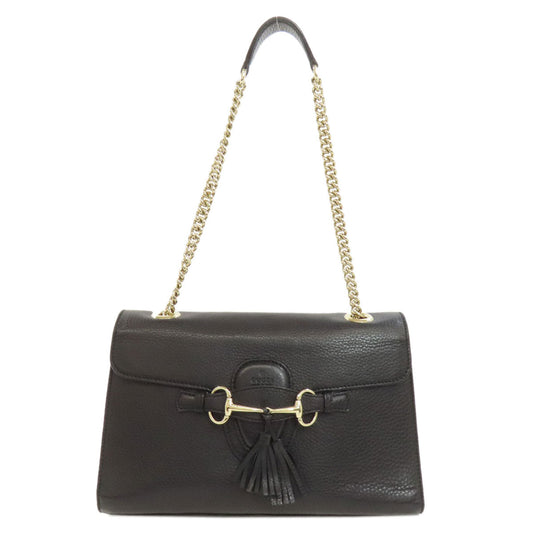 GUCCI Shoulder Bag 295408 leather black one belt horsebit Women Used Authentic