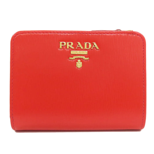 PRADA Bifold Wallet 1ML018 leather Red logo Women Used Authentic