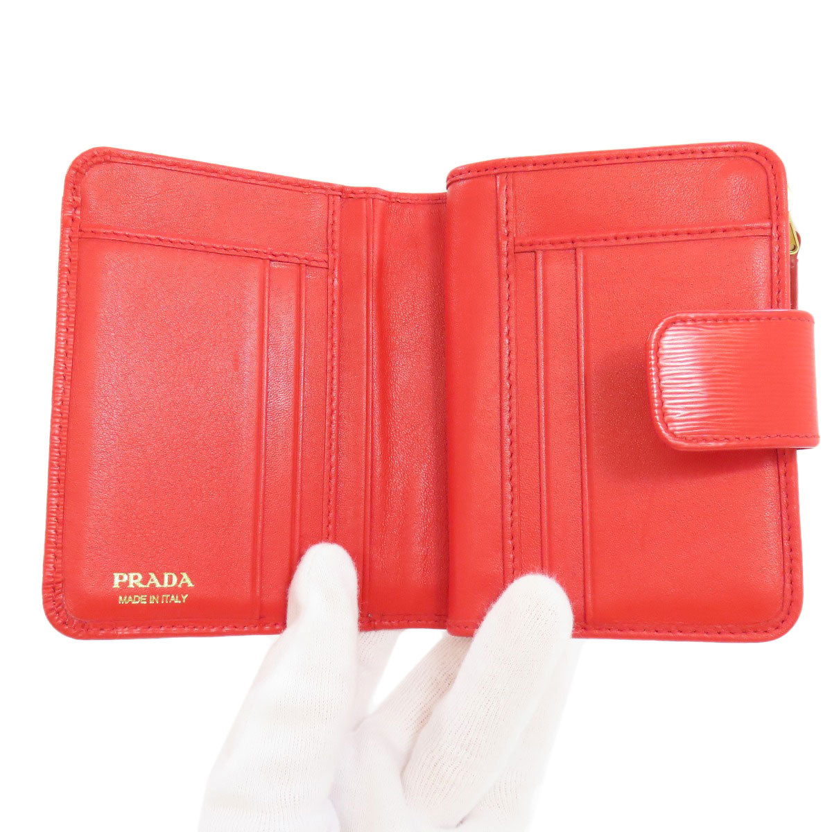 PRADA Bifold Wallet 1ML018 leather Red logo Women Used Authentic