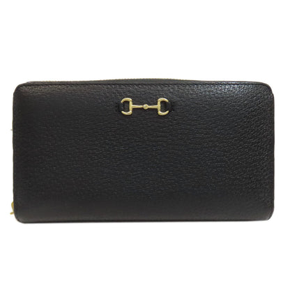 GUCCI Long Wallet Purse 700484 leather black Zip Around Horsebit Women Used Authentic