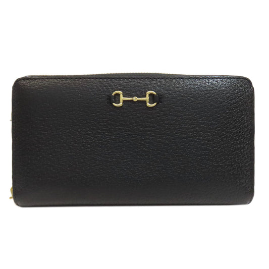GUCCI Long Wallet Purse 700484 leather black Zip Around Horsebit Women Used Authentic