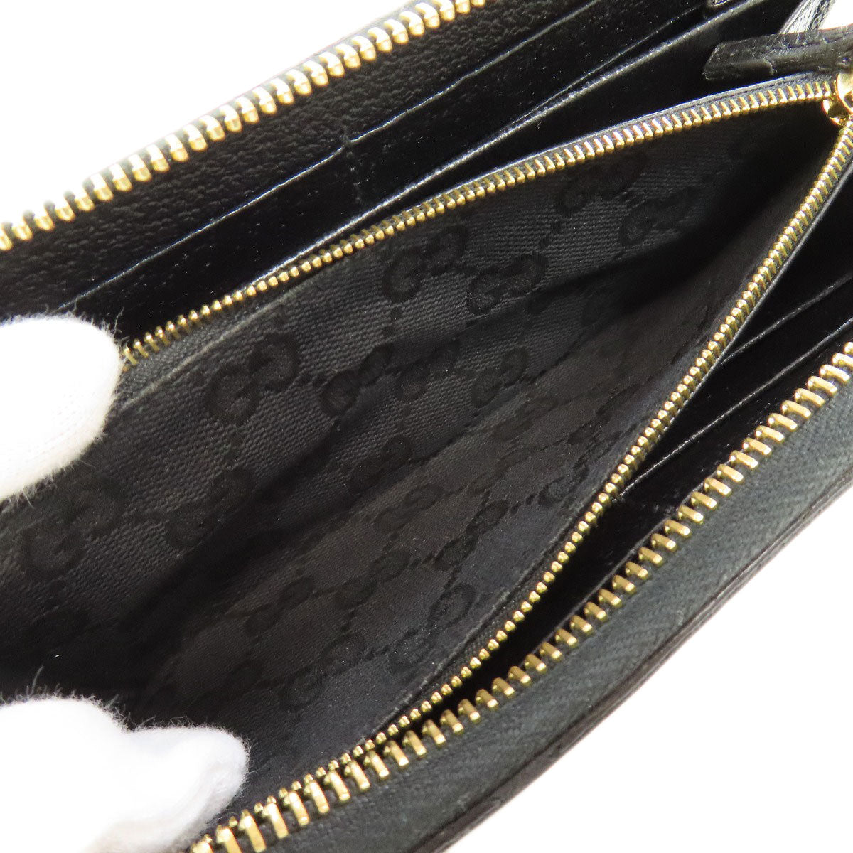 GUCCI Long Wallet Purse 700484 leather black Zip Around Horsebit Women Used Authentic