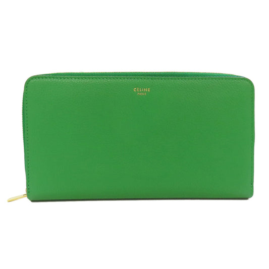 CELINE Long Wallet Purse leather green logo Women Used Authentic