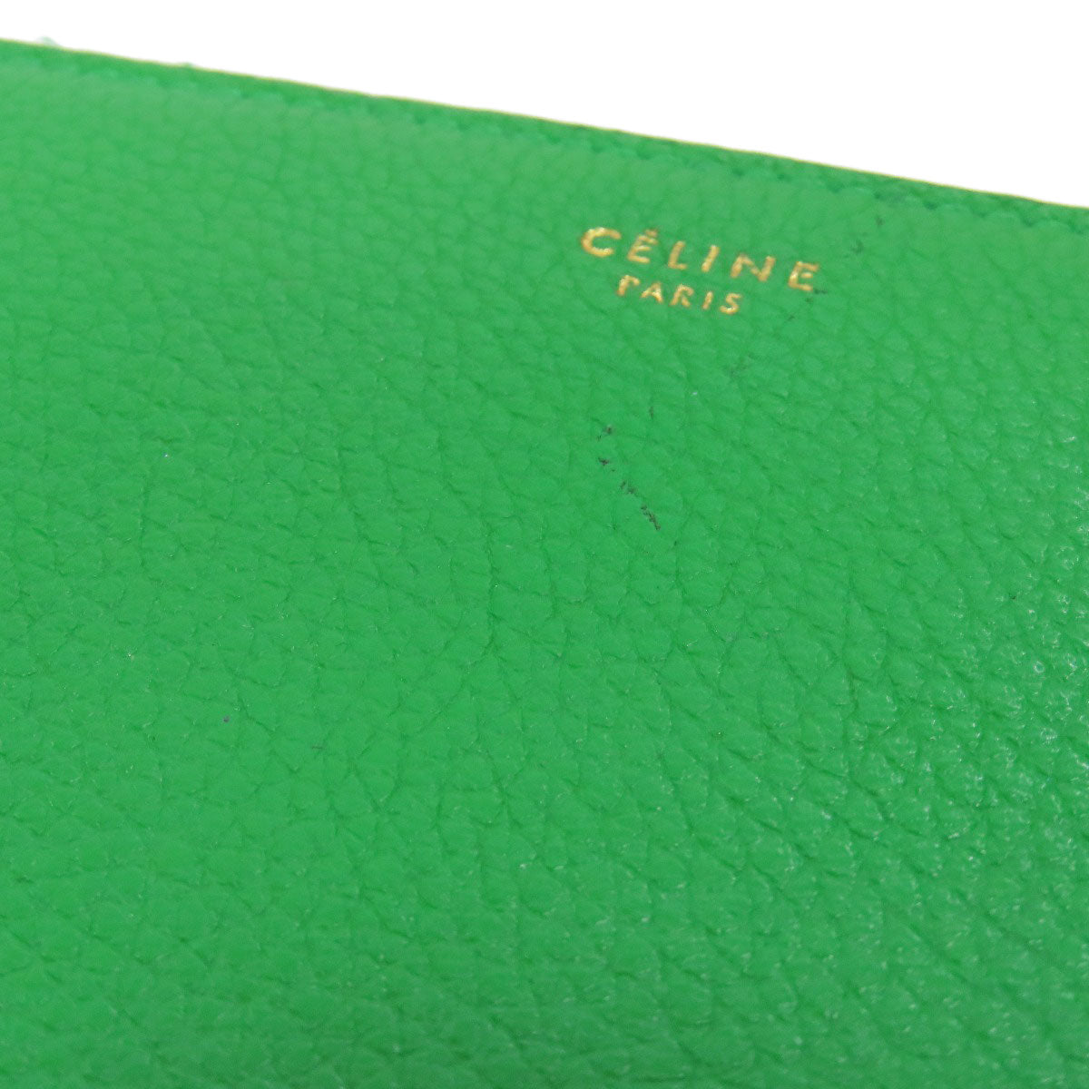 CELINE Long Wallet Purse leather green logo Women Used Authentic