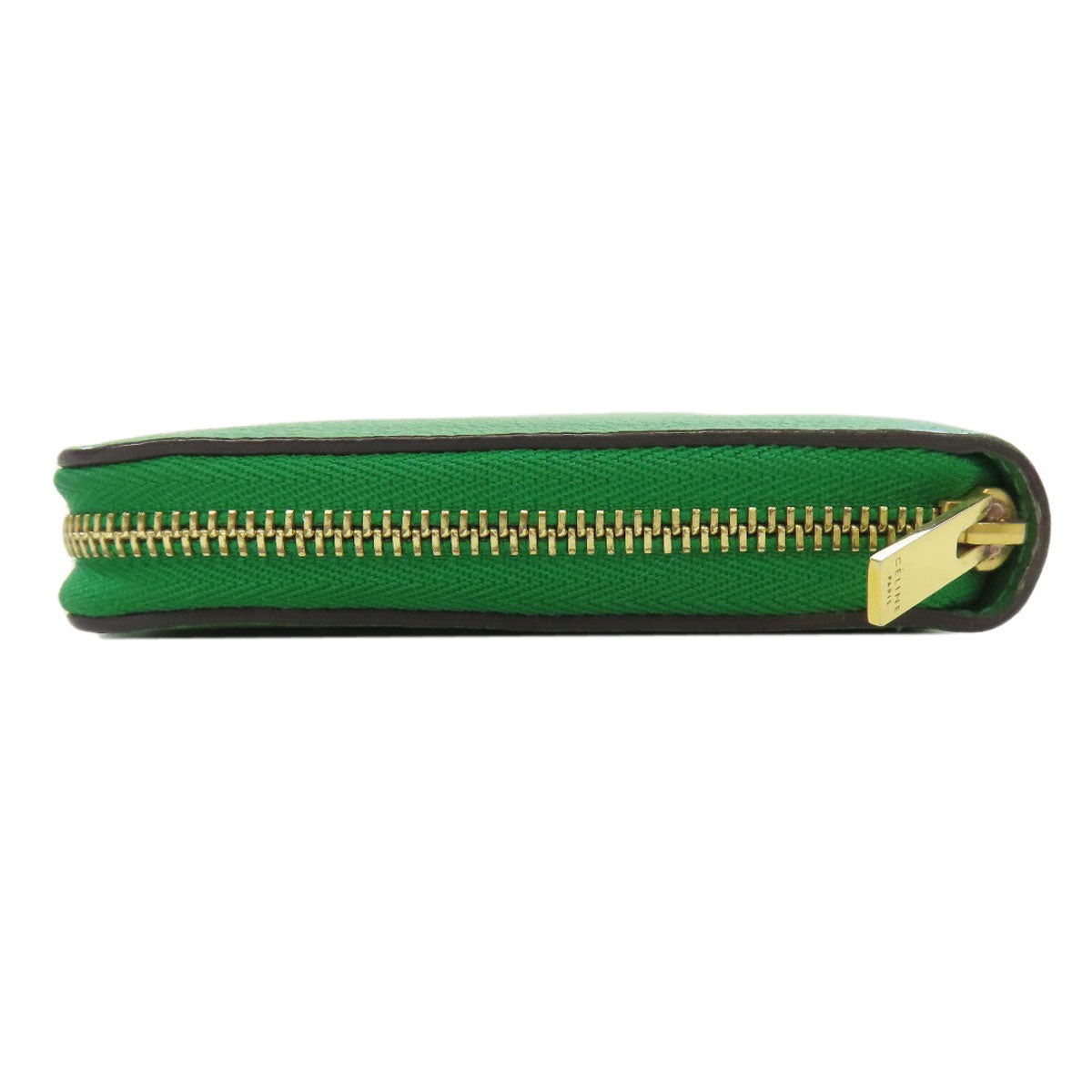 CELINE Long Wallet Purse leather green logo Women Used Authentic