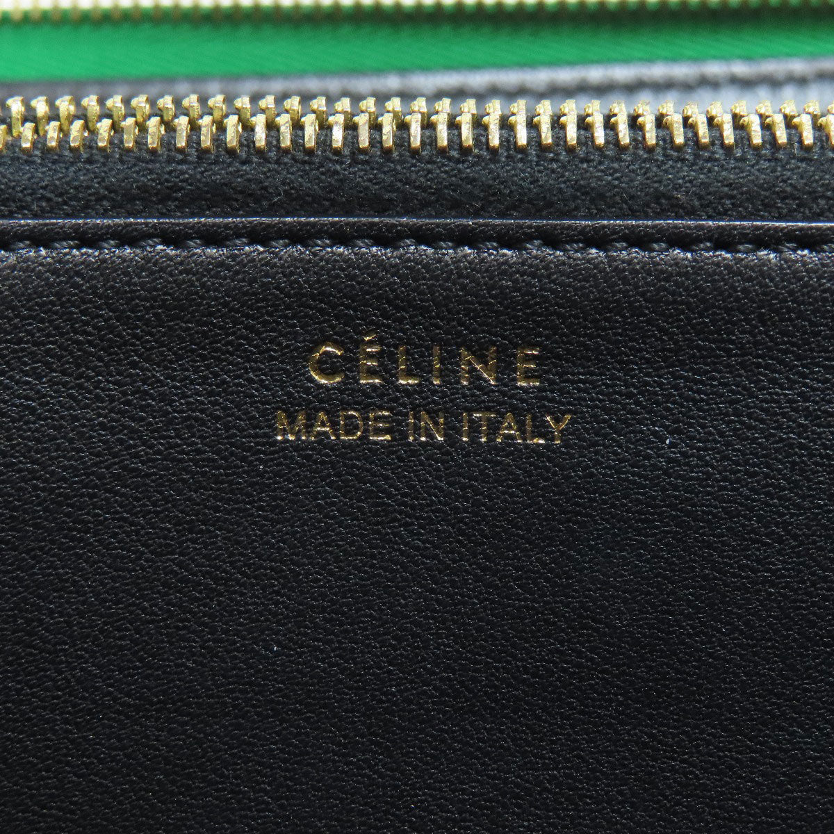 CELINE Long Wallet Purse leather green logo Women Used Authentic
