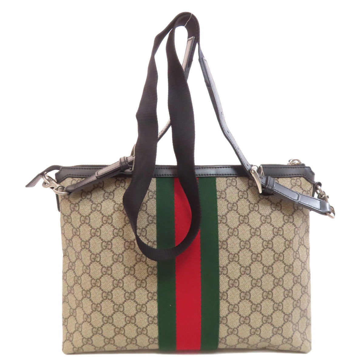 GUCCI Shoulder Bag 523335 PVC Brown GG Supreme Medium Messenger Women Used Authentic