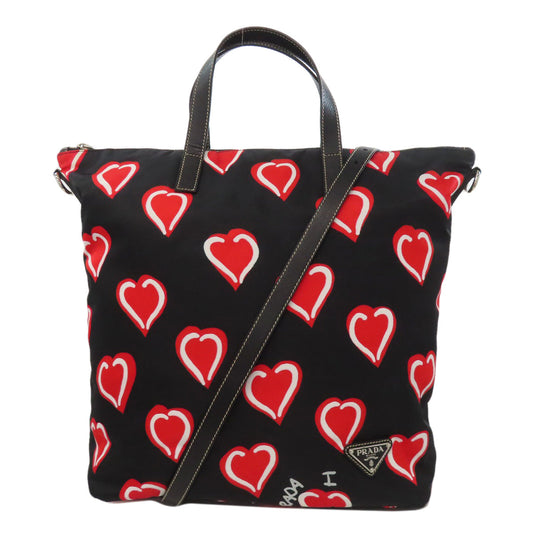 PRADA Tote Bag Nylon black Heart motif 2WAY