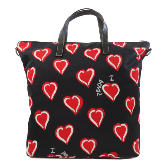 PRADA Tote Bag Nylon black Heart motif 2WAY
