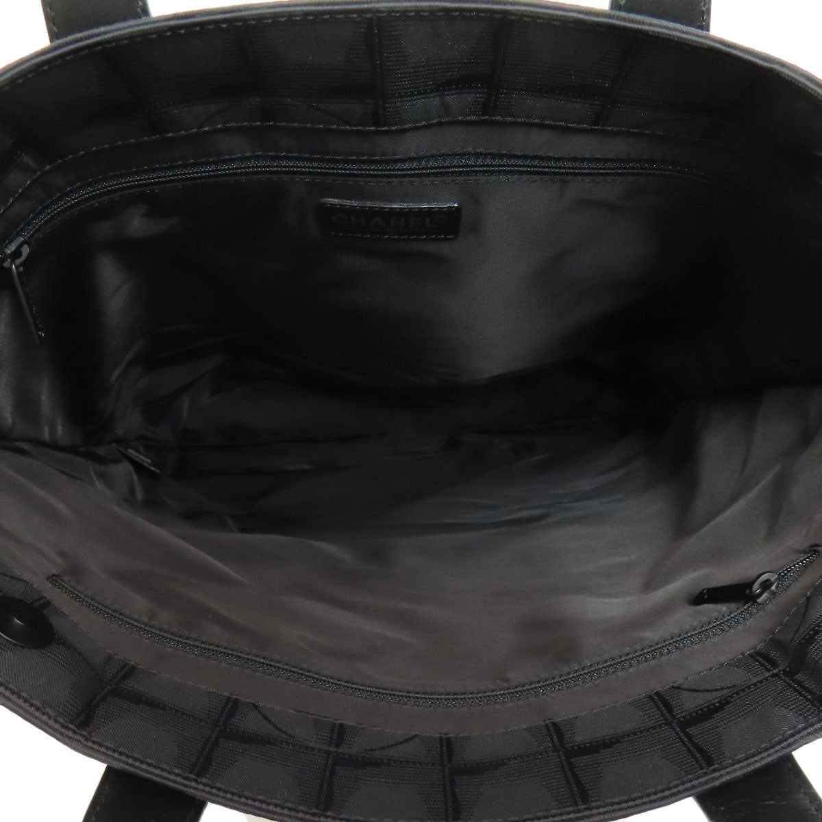 CHANEL Tote Bag Nylon jacquard black New travel line Women Used Authentic
