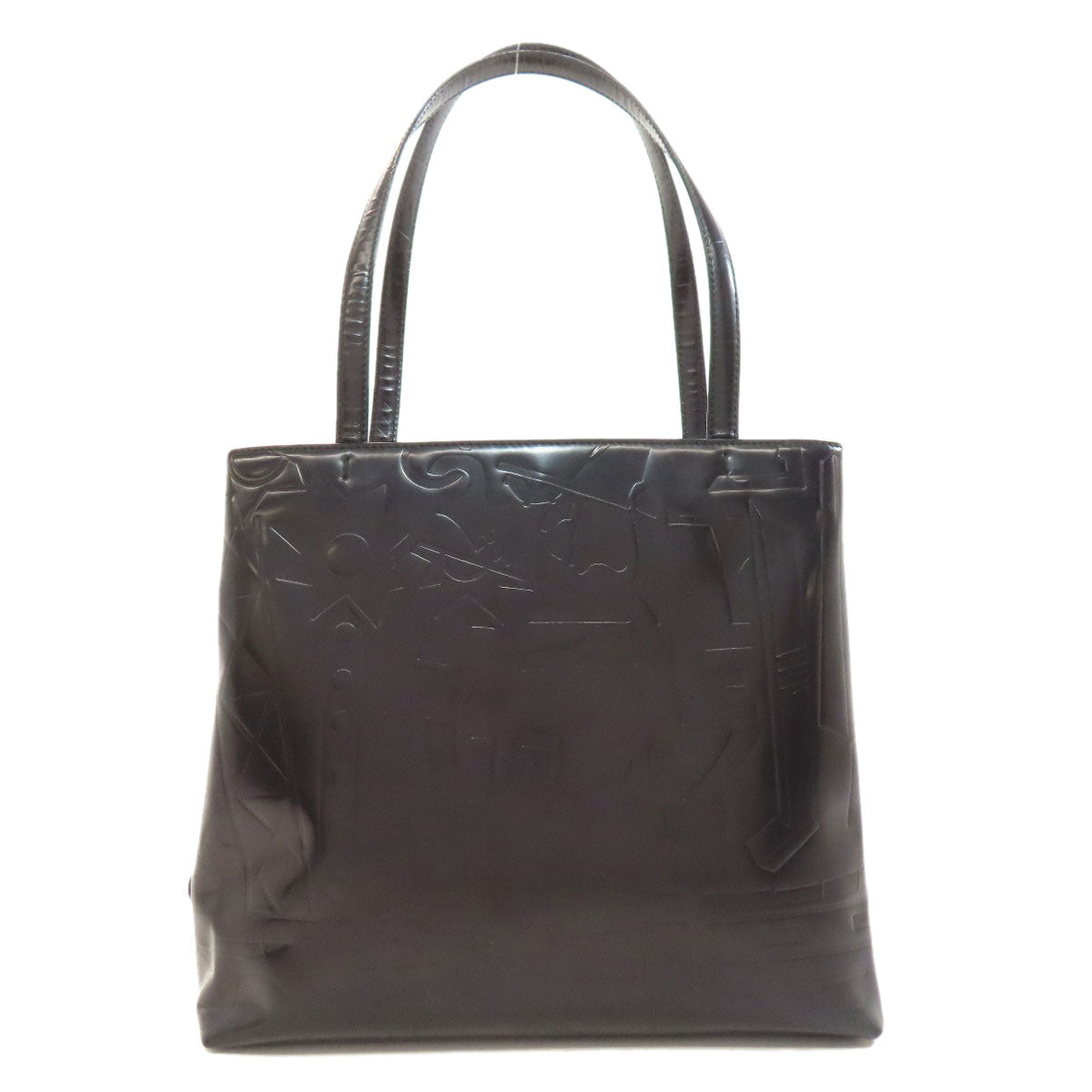 PRADA Handbag leather black LogoMetal embossed