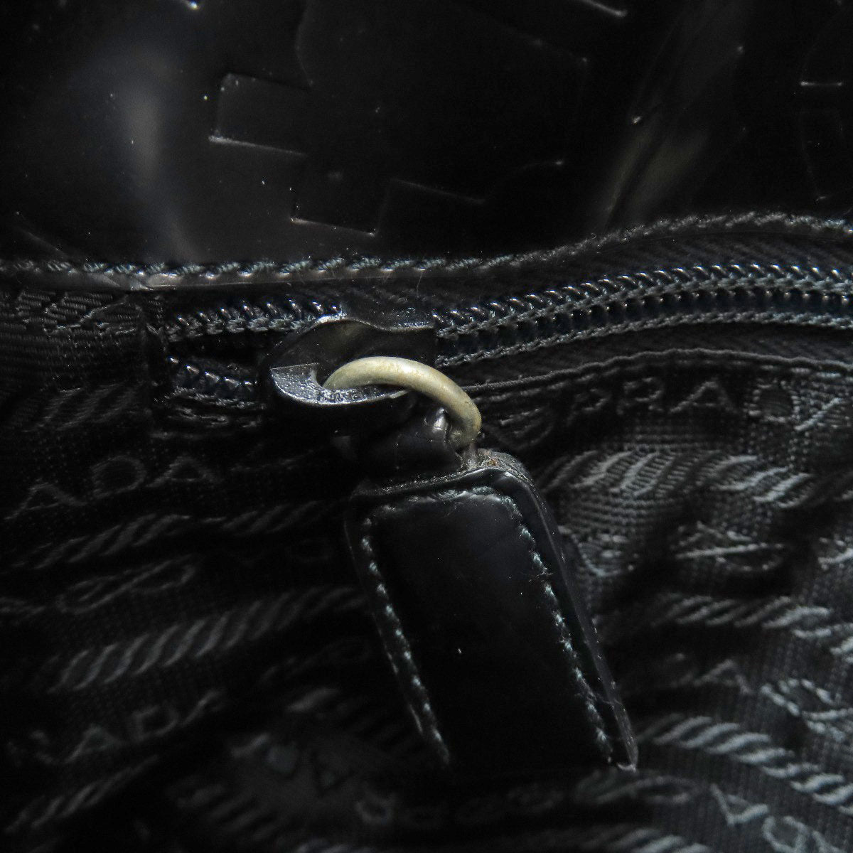 PRADA Handbag leather black LogoMetal embossed