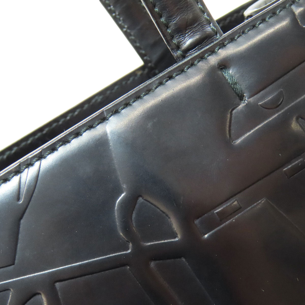 PRADA Handbag leather black LogoMetal embossed