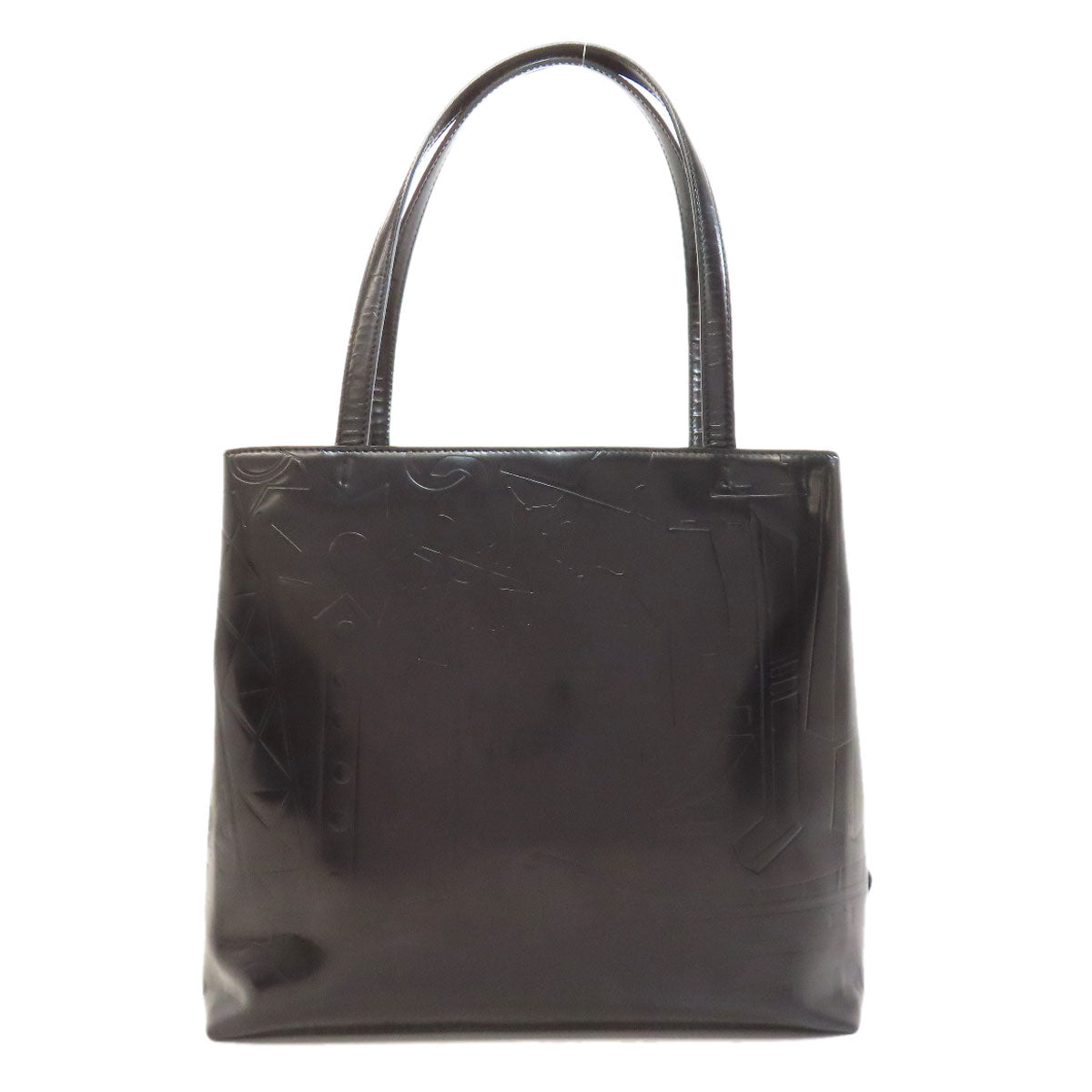PRADA Handbag leather black LogoMetal embossed