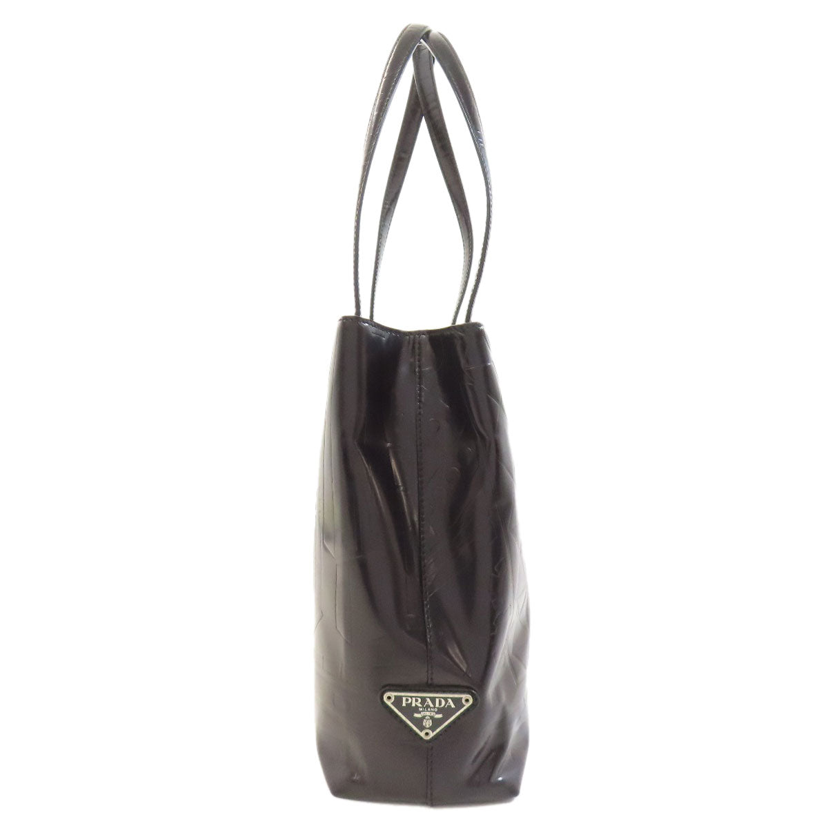 PRADA Handbag leather black LogoMetal embossed