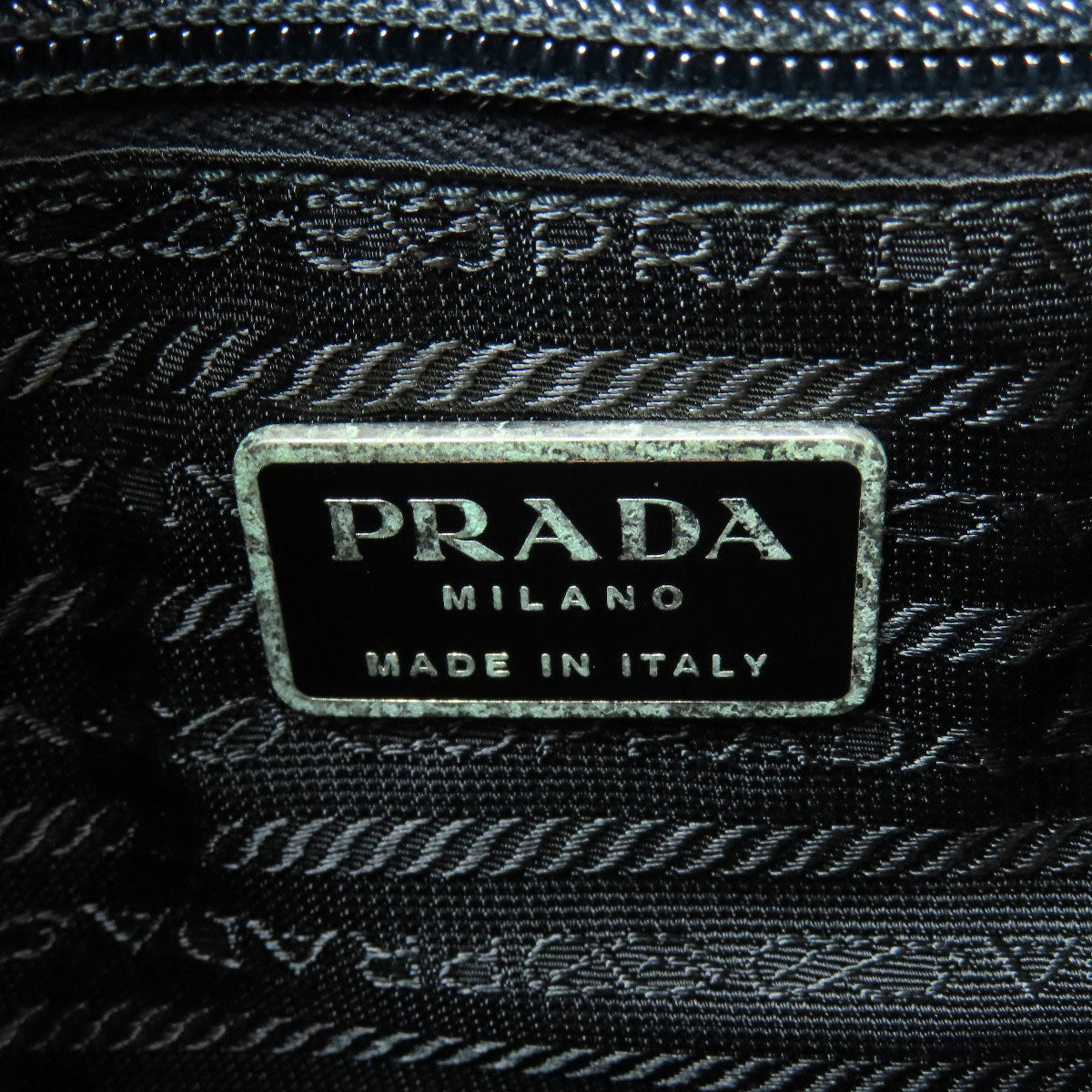 PRADA Handbag leather black LogoMetal embossed