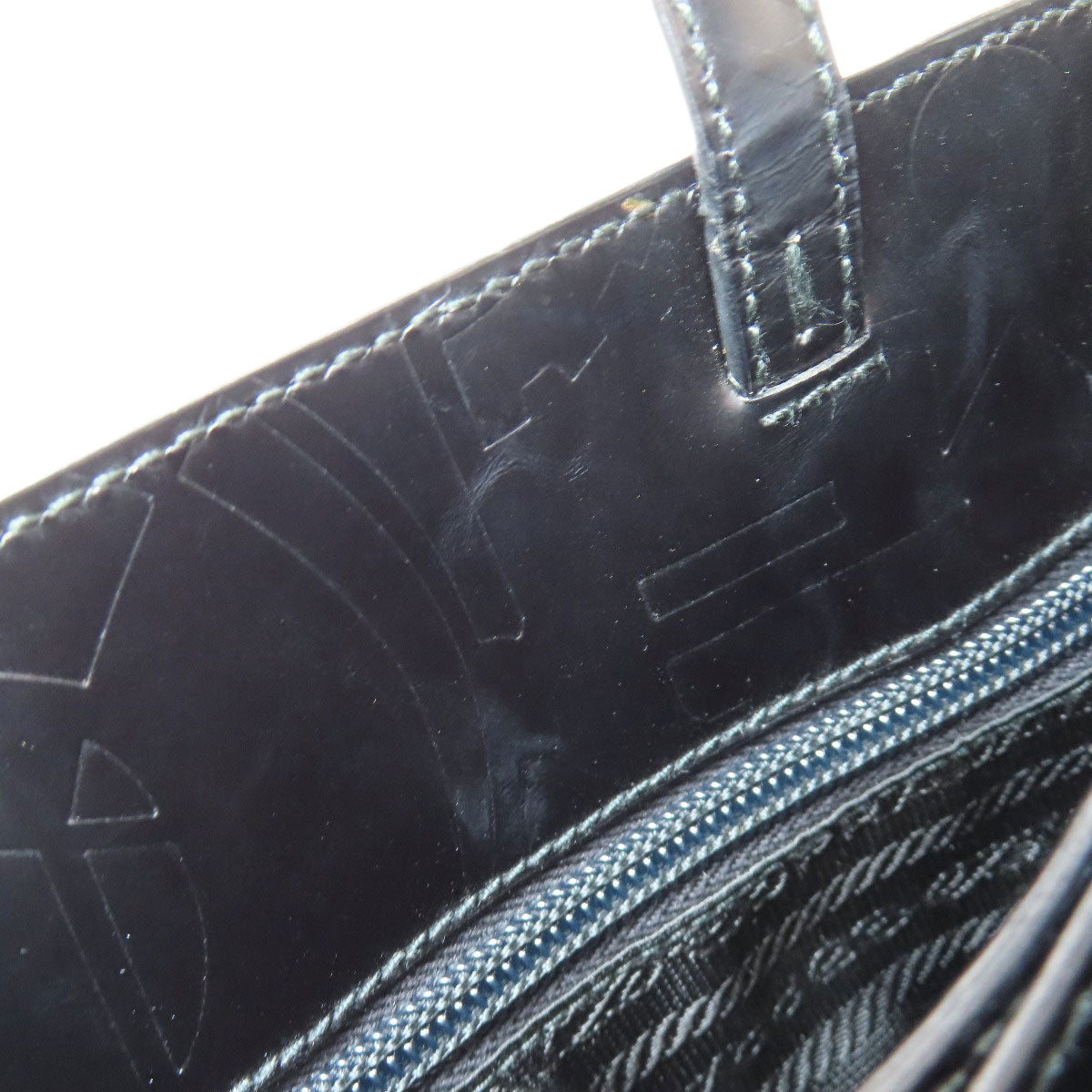 PRADA Handbag leather black LogoMetal embossed