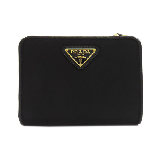 PRADA Bifold Wallet Nylon black logoMetal Women Used Authentic