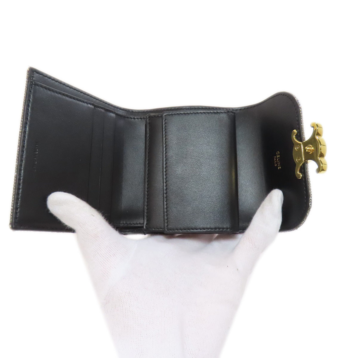 CELINE Bifold Wallet canvas Silver Triomphe Lame