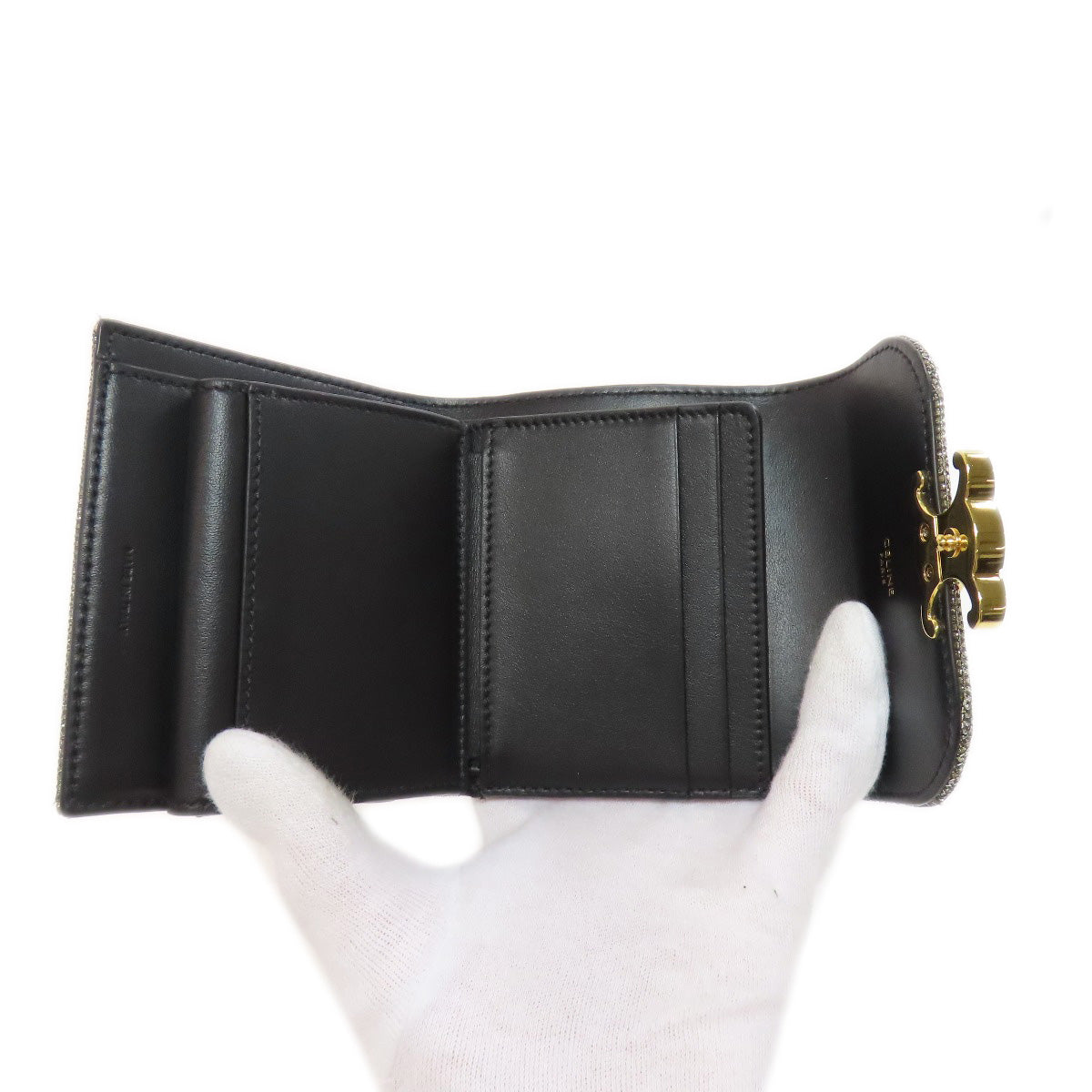 CELINE Bifold Wallet canvas Silver Triomphe Lame