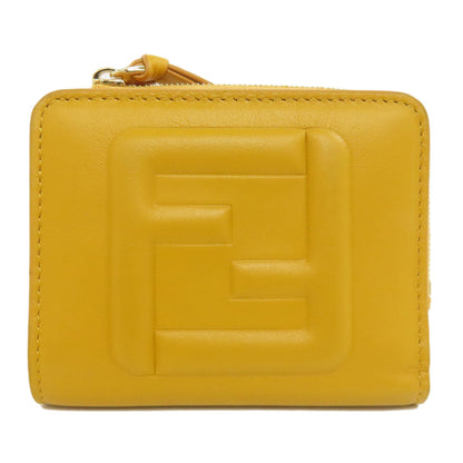 FENDI Bifold Wallet leather yellow FF Cube Women Used Authentic