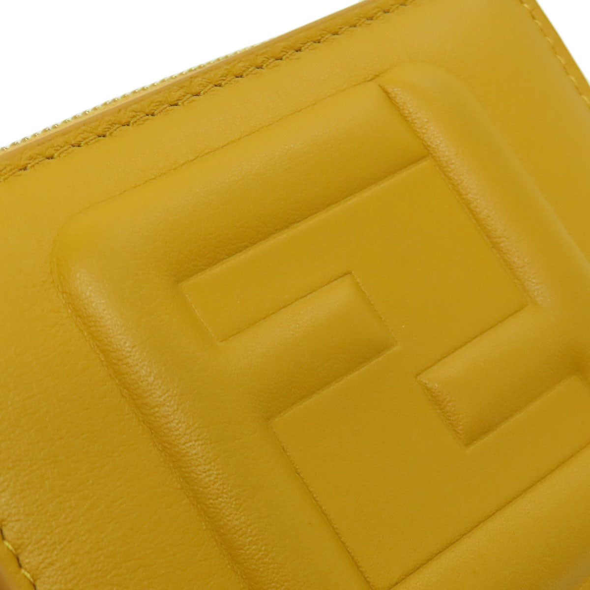 FENDI Bifold Wallet leather yellow FF Cube Women Used Authentic