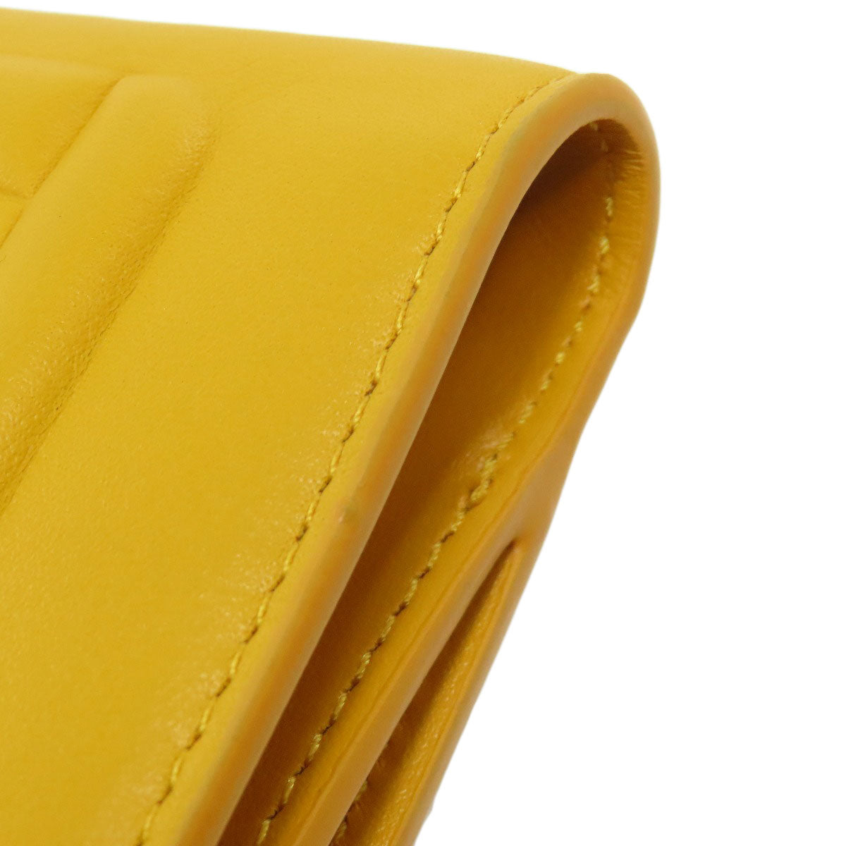 FENDI Bifold Wallet leather yellow FF Cube Women Used Authentic