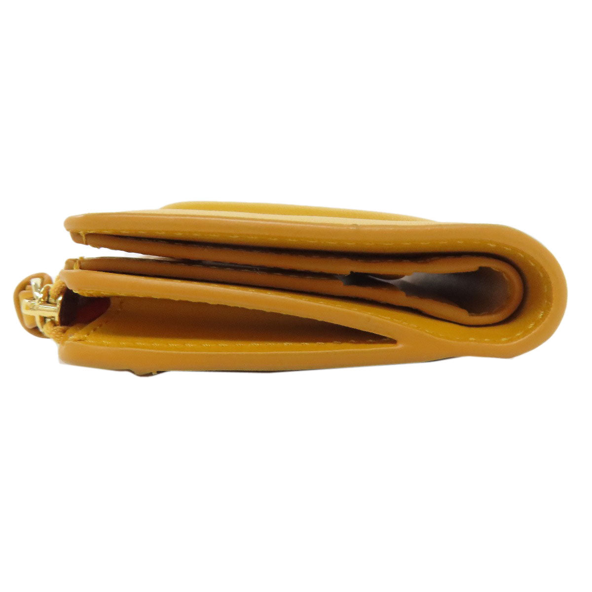 FENDI Bifold Wallet leather yellow FF Cube Women Used Authentic