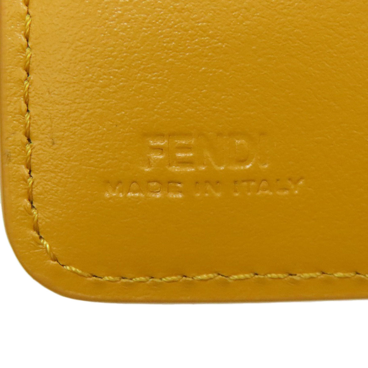 FENDI Bifold Wallet leather yellow FF Cube Women Used Authentic