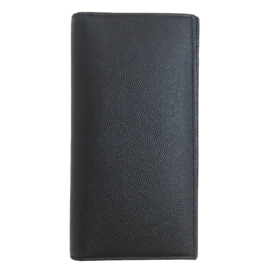 SAINT LAURENT Long Wallet Purse leather black Simple design mens Used Authentic