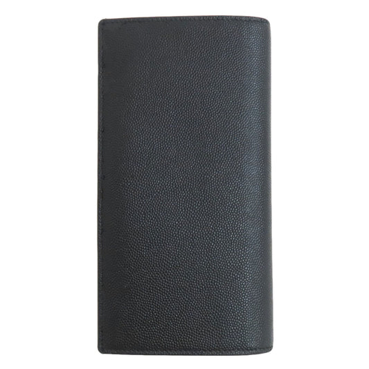 SAINT LAURENT Long Wallet Purse leather black Simple design mens Used Authentic