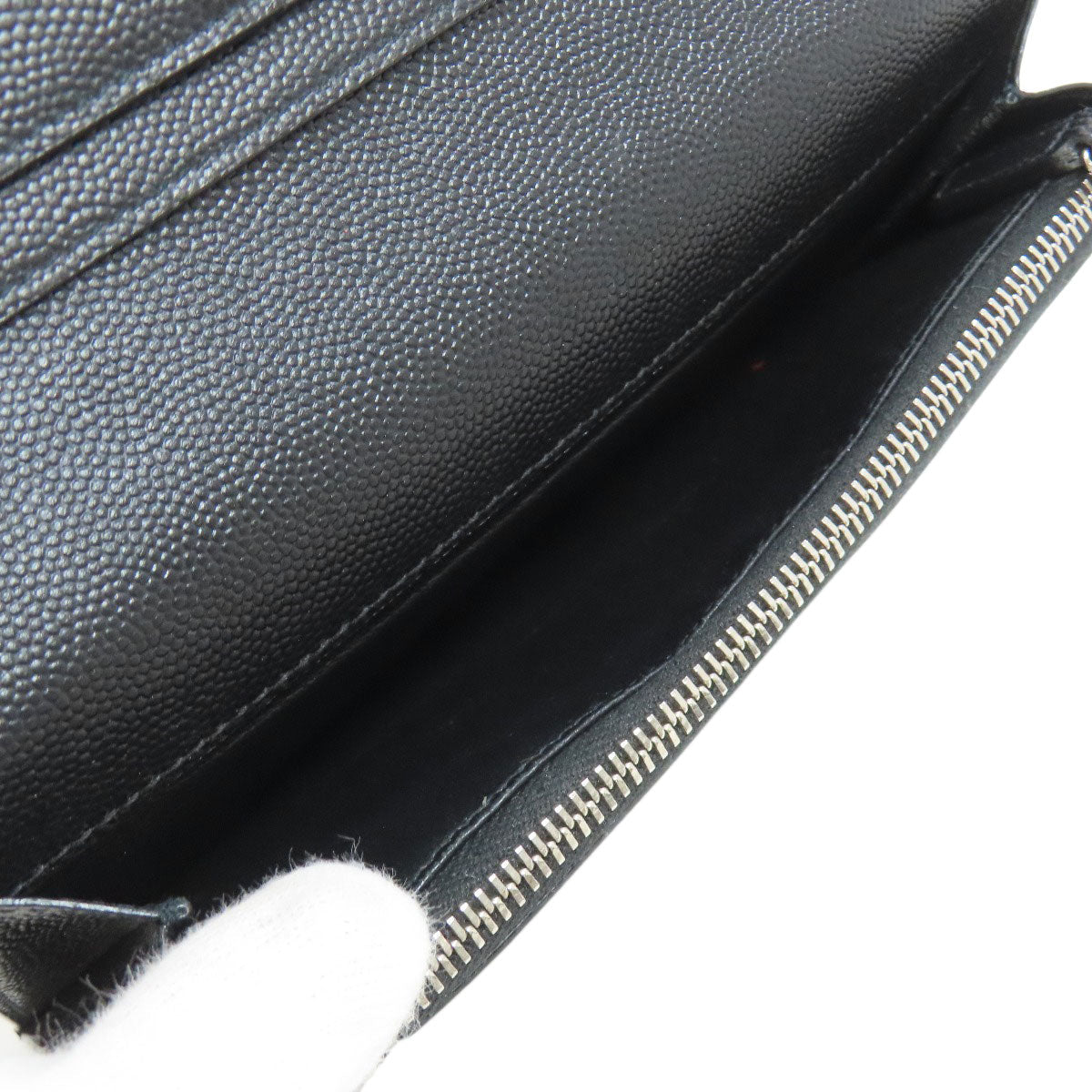 SAINT LAURENT Long Wallet Purse leather black Simple design mens Used Authentic