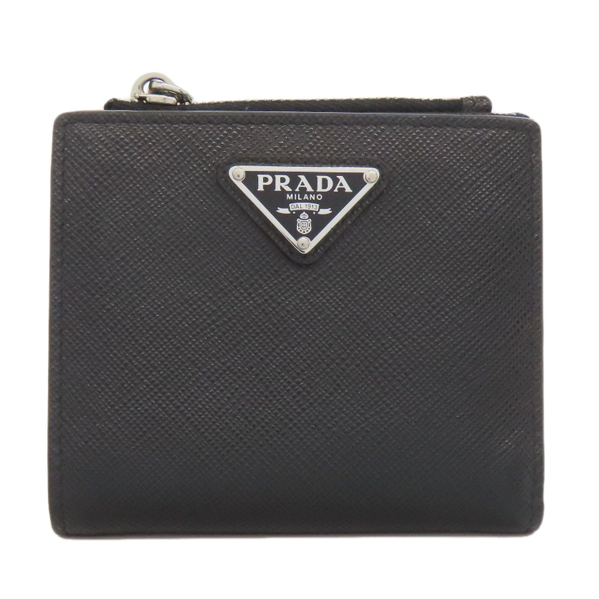 PRADA Bifold Wallet Safiano black logoMetal Women Used Authentic