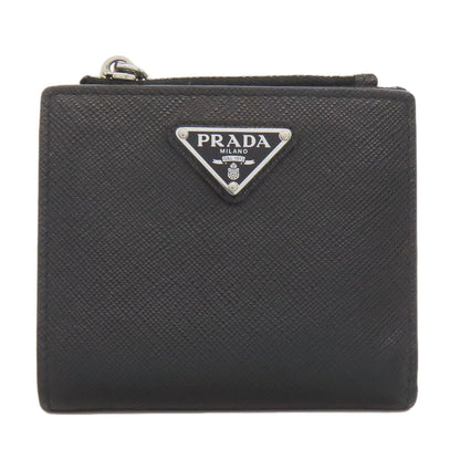 PRADA Bifold Wallet Safiano black logoMetal Women Used Authentic