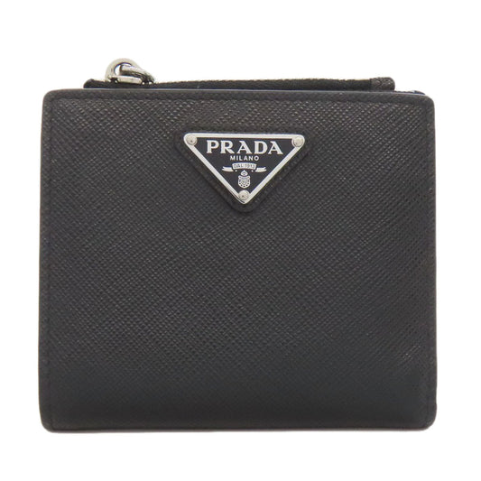 PRADA Bifold Wallet Safiano black logoMetal Women Used Authentic