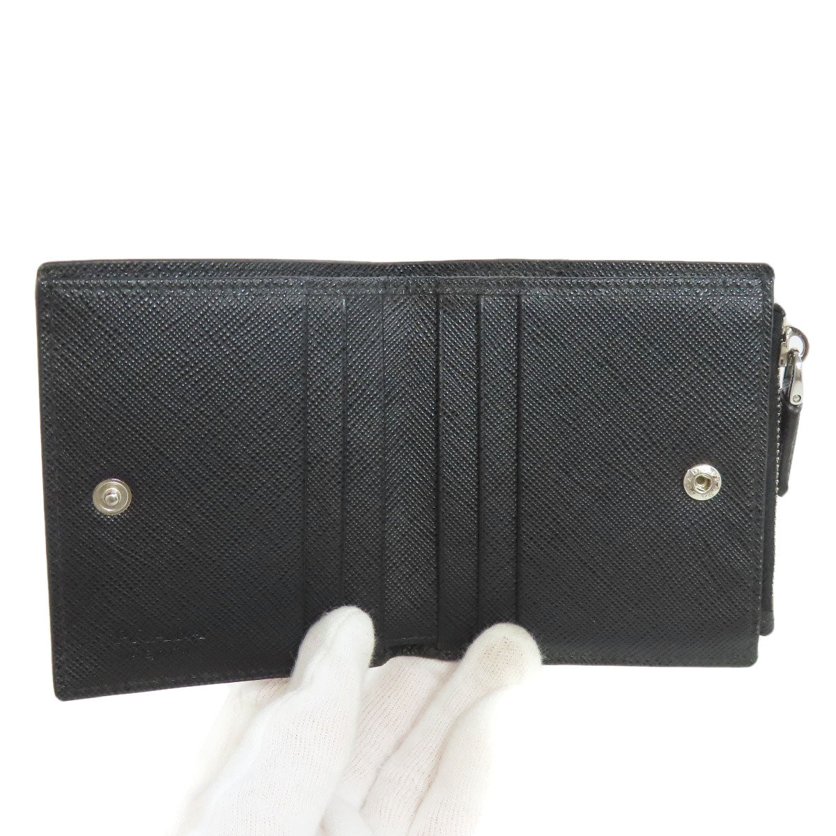 PRADA Bifold Wallet Safiano black logoMetal Women Used Authentic