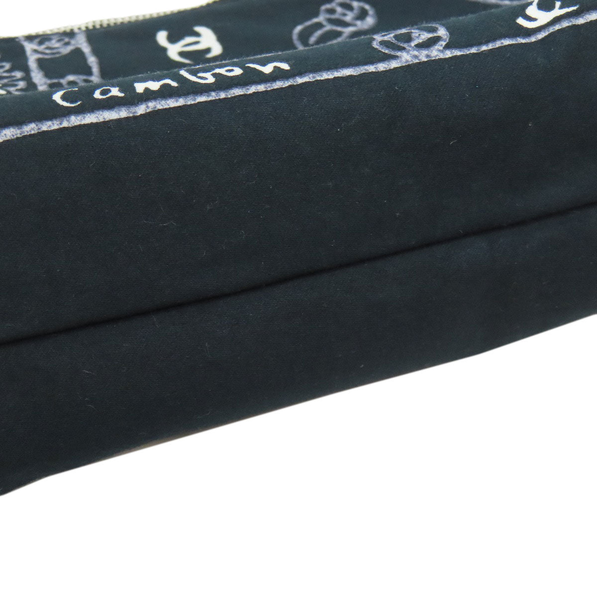 CHANEL Cosmetics Pouch cotton black Paisley Pattern Silver Metal with Scrunchie