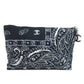 CHANEL Cosmetics Pouch cotton black Paisley Pattern Silver Metal with Scrunchie