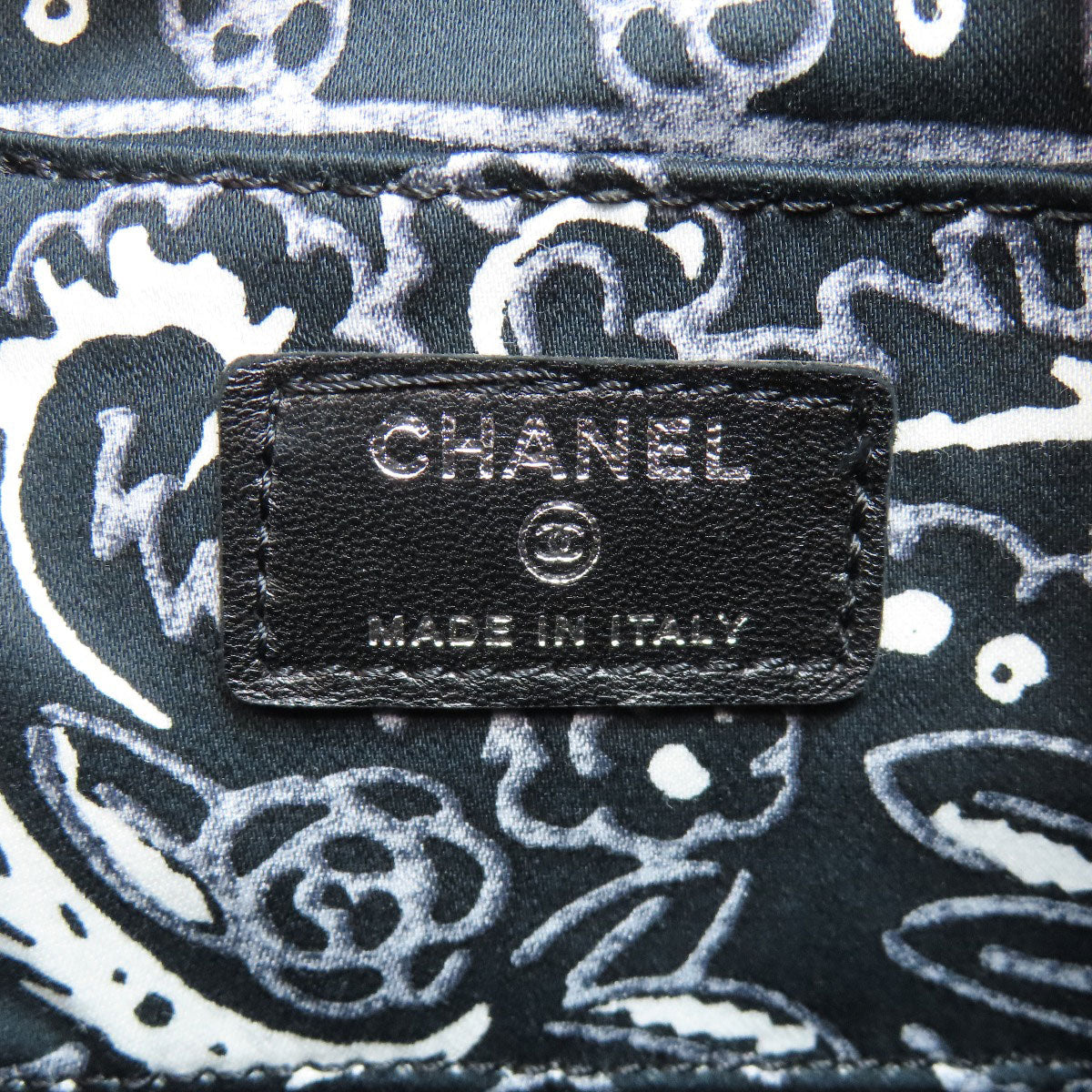 CHANEL Cosmetics Pouch cotton black Paisley Pattern Silver Metal with Scrunchie