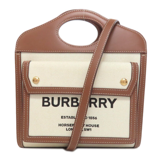 BURBERRY Handbag canvas white 2WAY Women Used Authentic