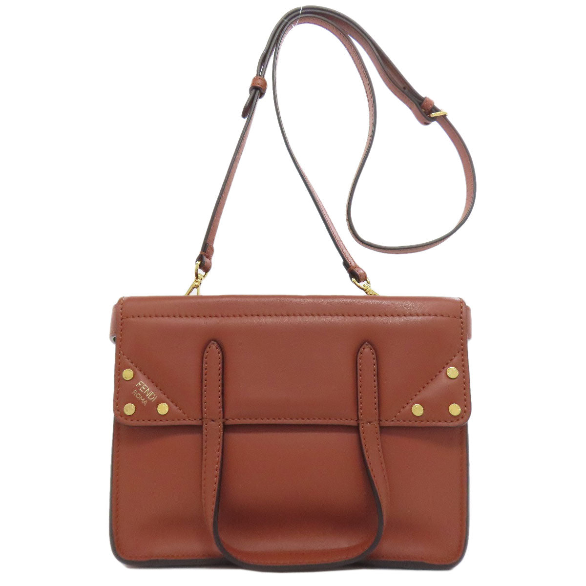 FENDI Shoulder Bag Calfskin Brown Flip Small 2WAY Women Used Authentic