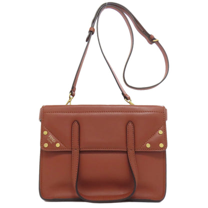 FENDI Shoulder Bag Calfskin Brown Flip Small 2WAY Women Used Authentic
