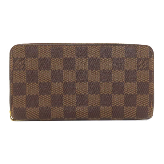 LOUIS VUITTON Long Wallet Purse N41661 Damier canvas Brown Zippy wallet Women Used Authentic