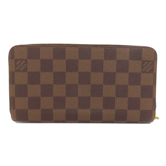 LOUIS VUITTON Long Wallet Purse N41661 Damier canvas Brown Zippy wallet Women Used Authentic