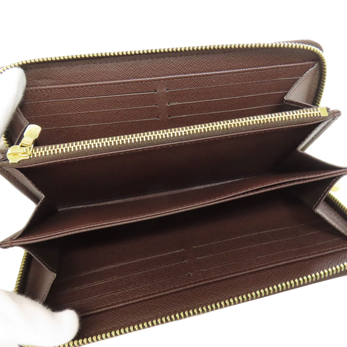 LOUIS VUITTON Long Wallet Purse N41661 Damier canvas Brown Zippy wallet Women Used Authentic