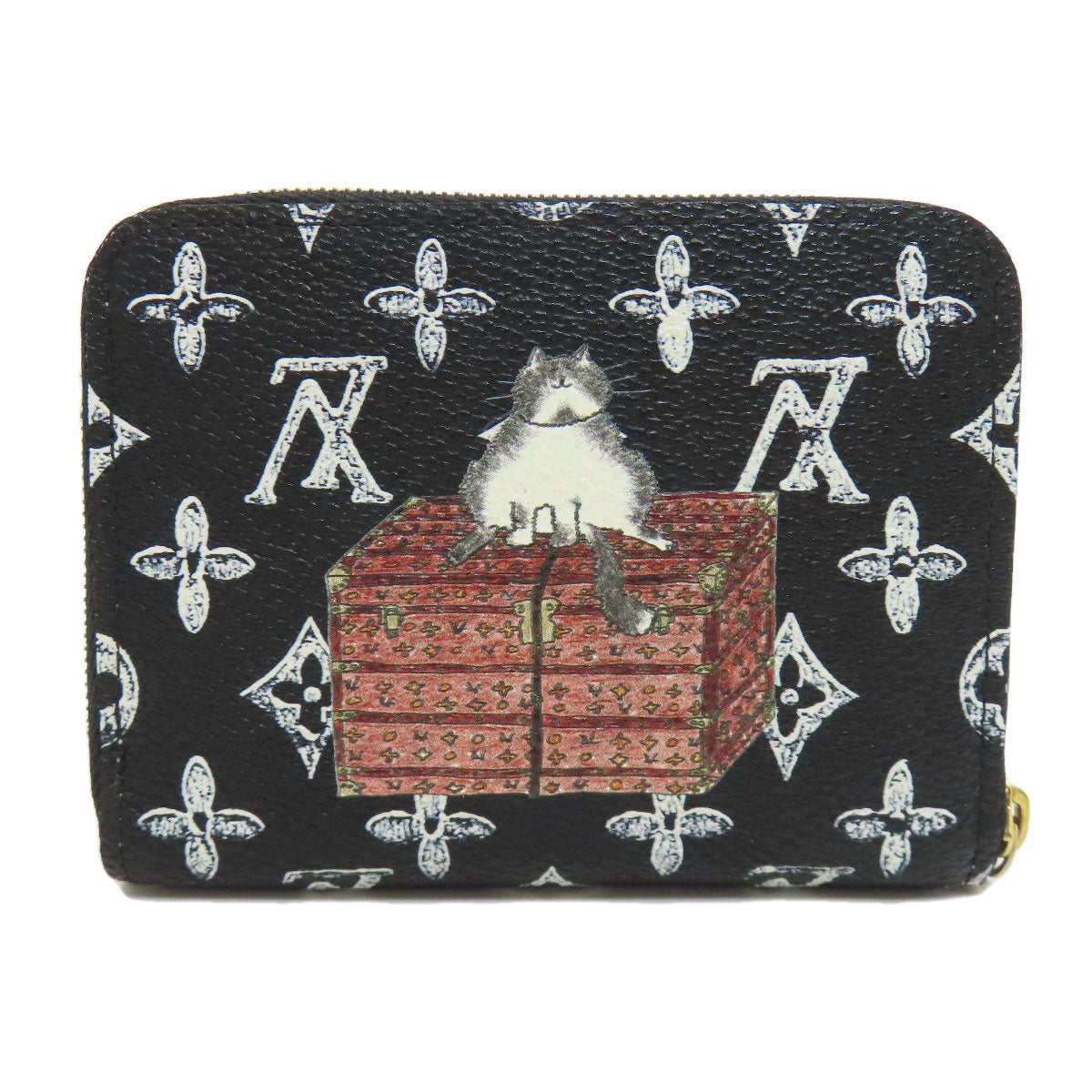 LOUIS VUITTON Coin case M63884 Monogram canvas black Zippy Coin Purse Catgram Women Used Authentic