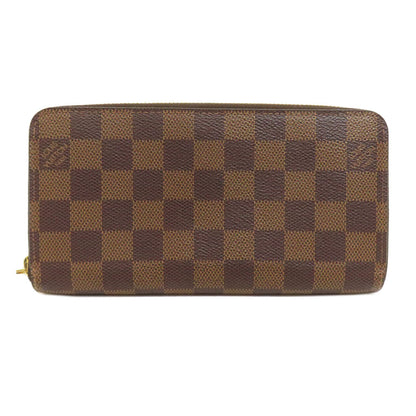 LOUIS VUITTON Long Wallet Purse N41661 Damier canvas Brown Zippy wallet Women Used Authentic